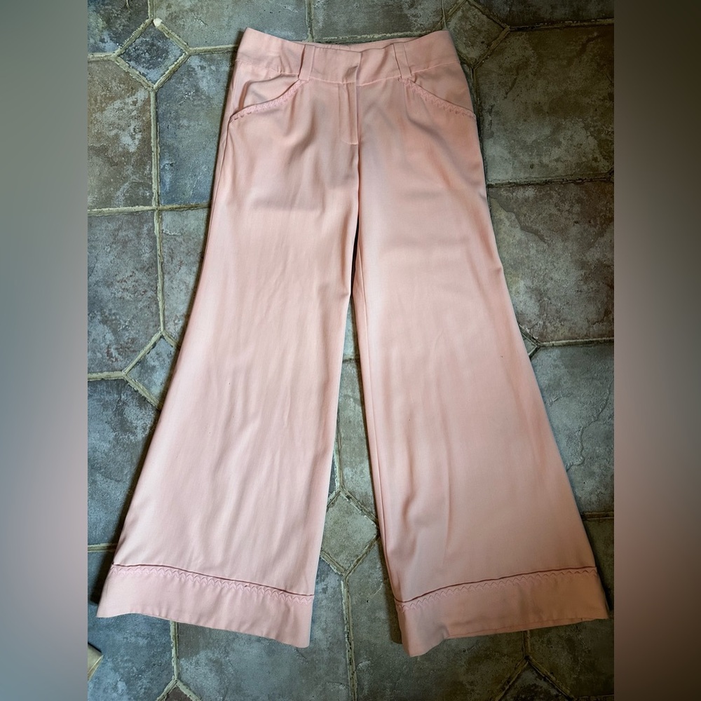 INGWA MELERO Light Pink Wide Leg Bell Bottom Wool Garbadine Trousers NWOT $350
